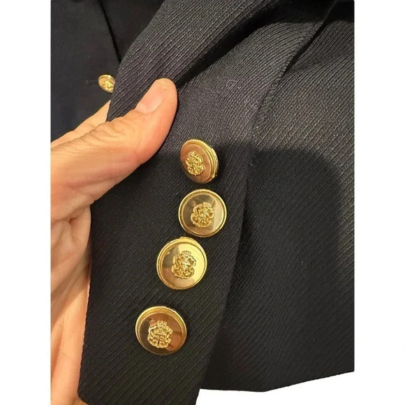 Talbots Navy Blue Wool Gold Crest Riding Equestrian Blazer Jacket Size Petite 10 - Picture 7 of 12